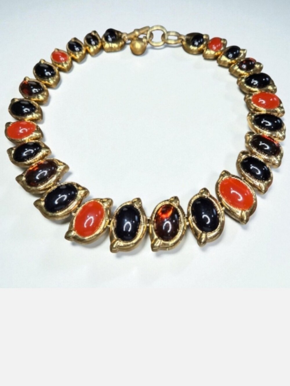 Monet Massive Vintage Carnelian Onyx Amber Glass Cabochon Statememt Necklace